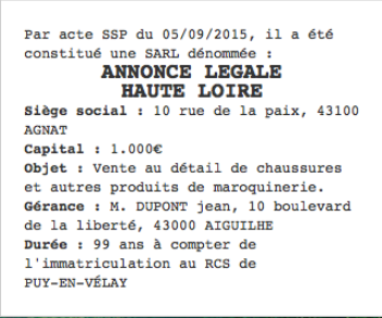 Annonces légales Haute-Loire 43 : journaux officiels pour publier son  annonce