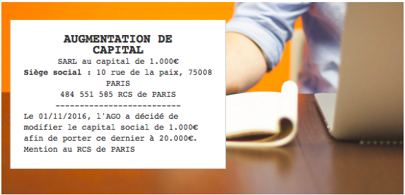 Augmenter le capital social de sa société - Annonce légale