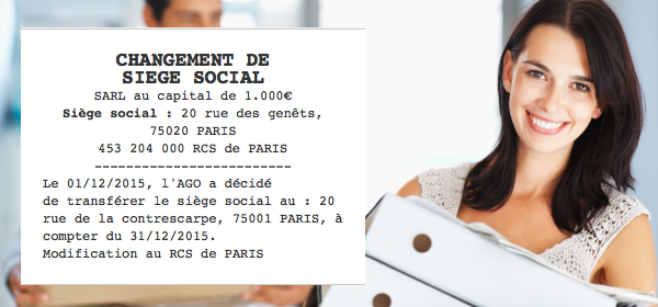 annonce legale changement adresse