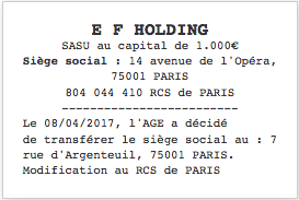 annonce legale changement siege social 