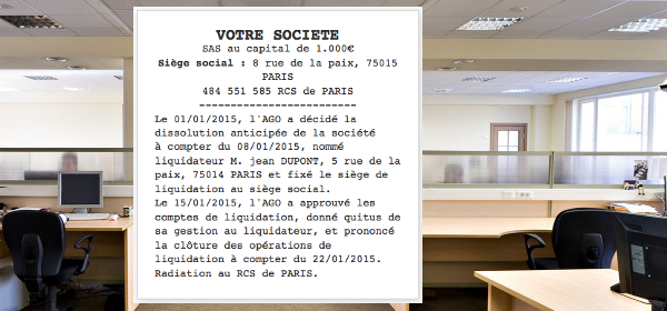 Dissolution sans liquidation snc