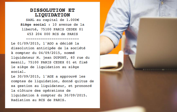 Dissolution sans liquidation snc