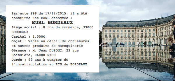 annonce legale eurl bordeaux