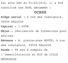 annonce legale eurl lille