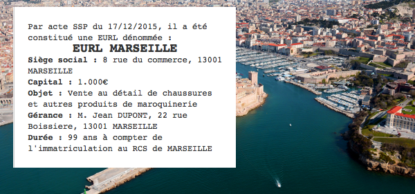 annonce legale eurl marseille