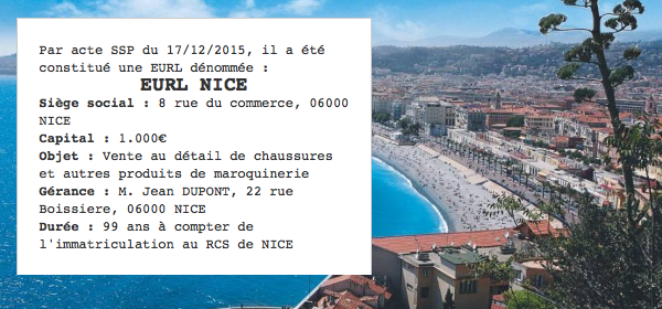 annonce legale eurl nice