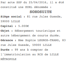 annonce legale lille eurl