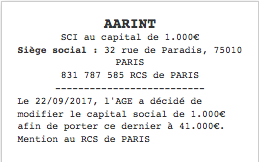 annonce legale modification capital
