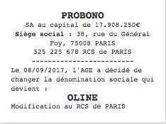 annonce legale modification denomination sociale