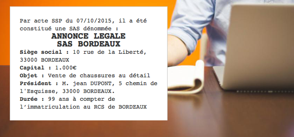 annonce legale sas bordeaux