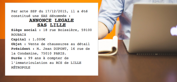 annonce legale sas lille