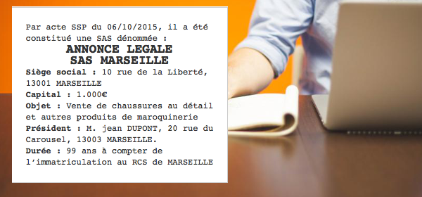 annonce legale sas marseille
