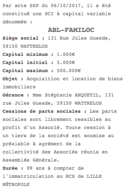 annonce legale sci lille