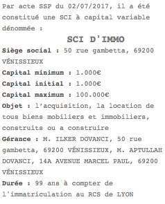 annonce legale sci lyon