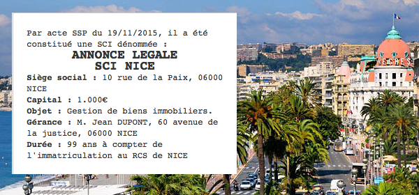 Annonce legale sci Nice
