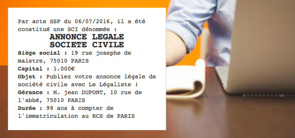 annonce legale societe civile