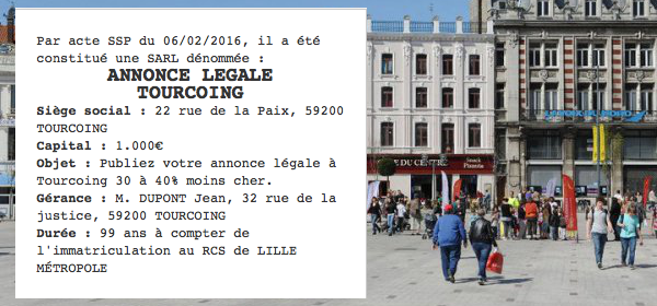annonce legale tourcoing