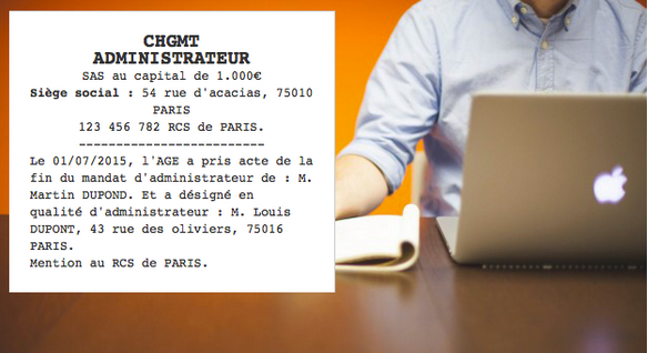 annonce legale changement administrateur