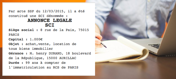 annonces legales sci 