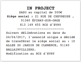 changement siege social annonce legale exemple