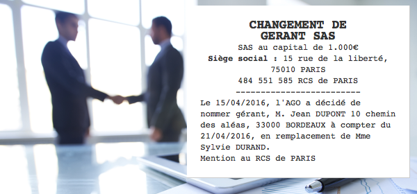changement gerant sas