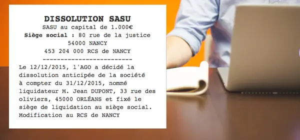 Annonce lgale de Dissolution de SASU : Contenu, Publication et Tarif - Le  Lgaliste