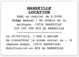 exemple annonce legale marseille transfert siege