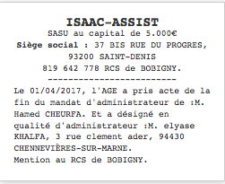 modification administrateur annonce legale