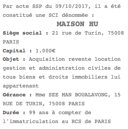 parution legale sci paris