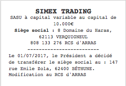 parution legale transfert sasu