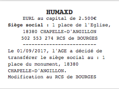 publicite legale transfert siege eurl